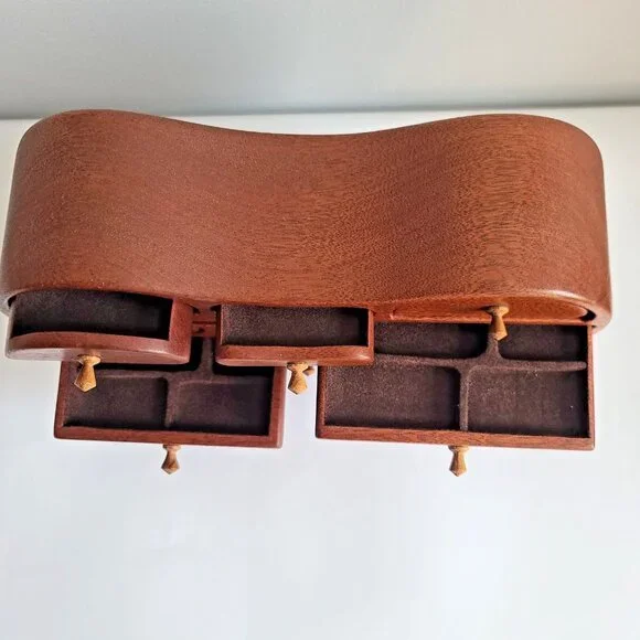 Bill Hardy Handmade Mahogany Jewelry Box, Curved Dresser Miniature Chest 1990s - Picture 7 of 9